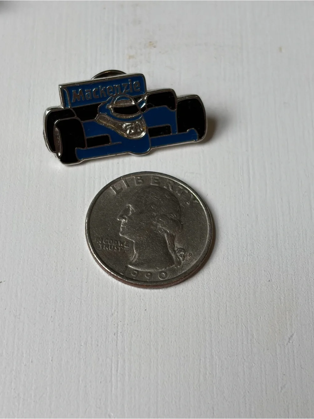 Vintage Formula 1 Mackenzie Motorsport Silver Racing Hat Tac Pinback Lapel Pin